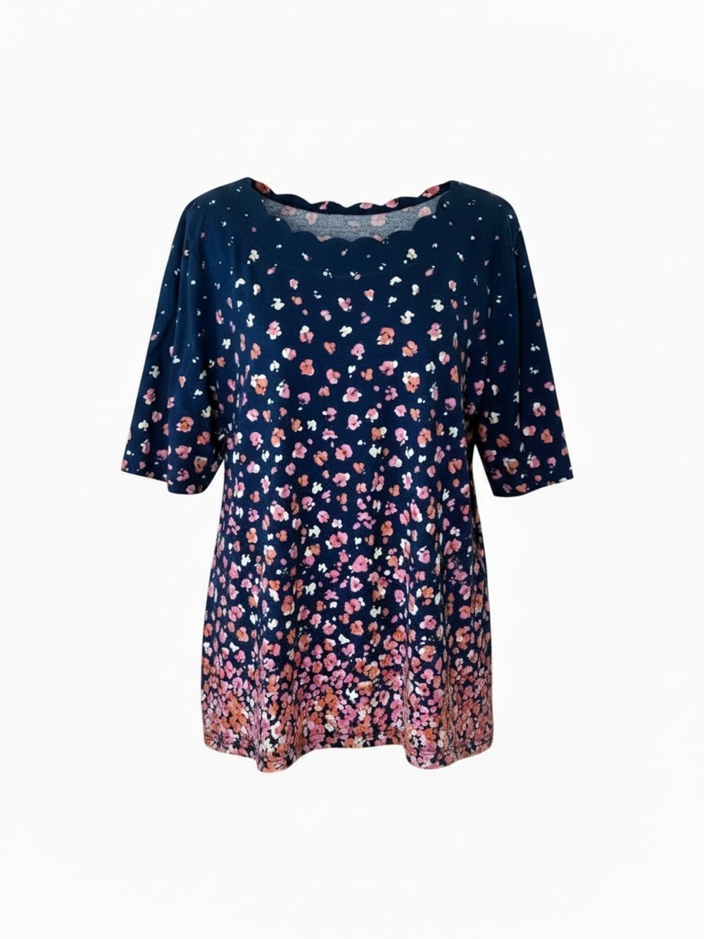 Talbots XLP Pima Cotton Floral Scallop Neck Top
